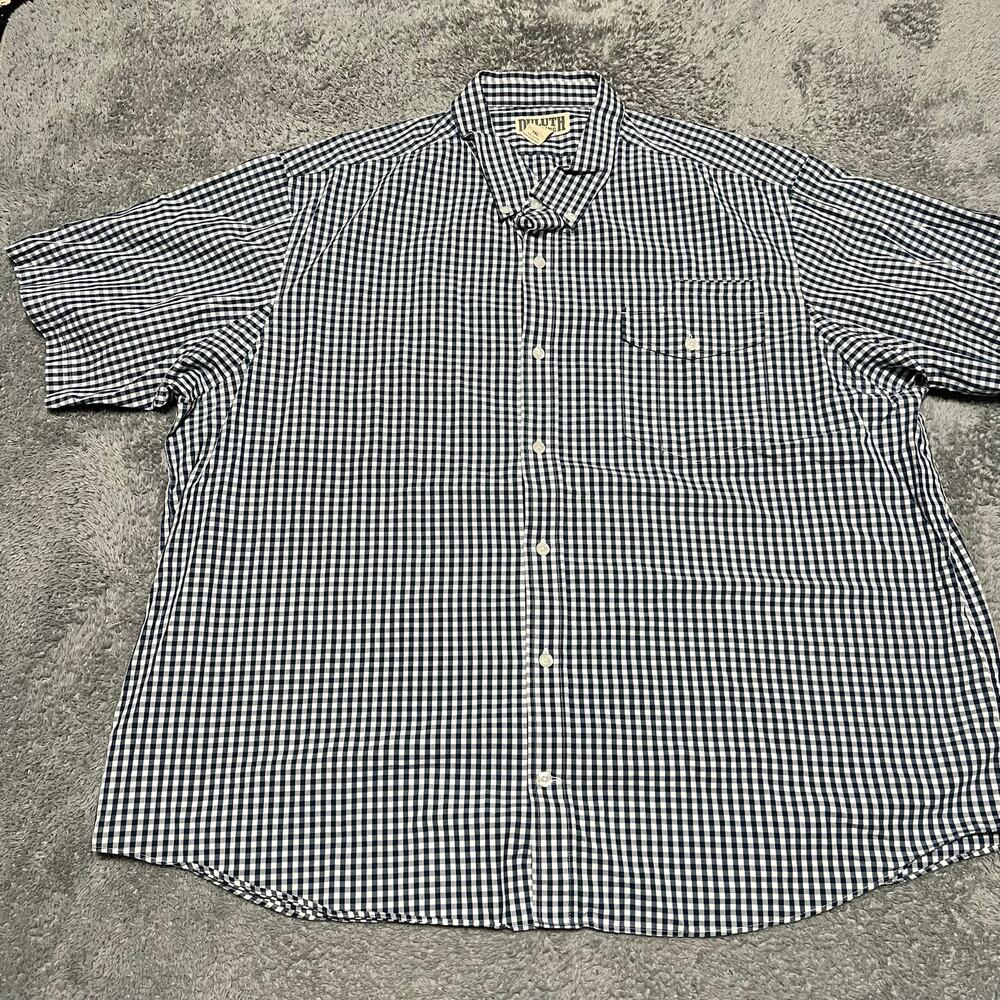 Duluth Trading Shirt Mens 3XL Blue Gingham Plaid Wrinkle Fighter Short Sleeve